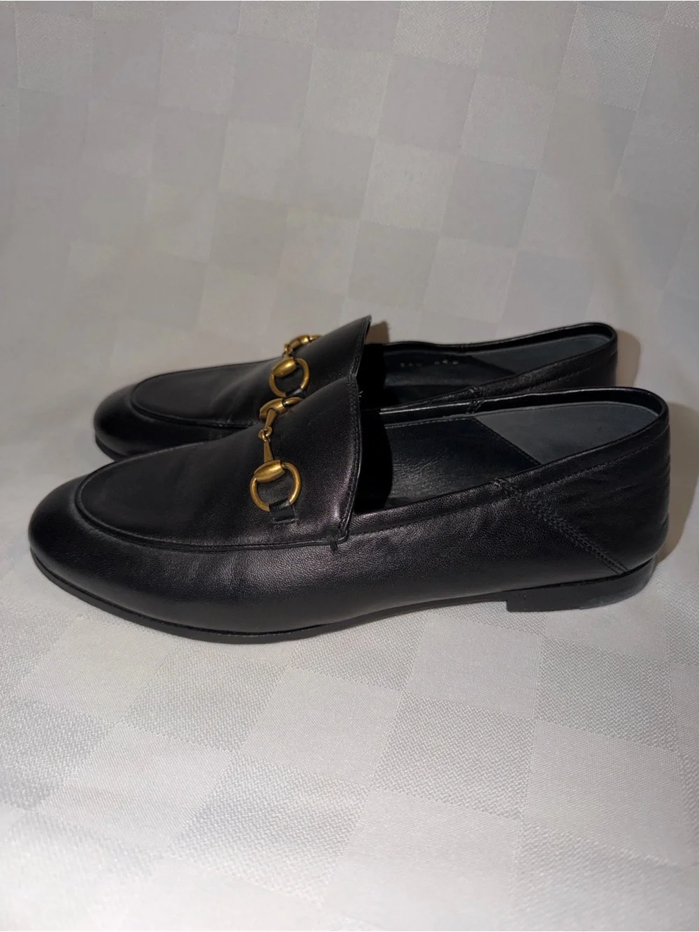 Sz 36.5 6.5 Gucci Brixton Black Leather Horsebit Loafers